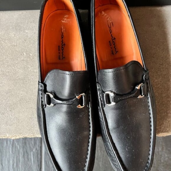 Santoni Black leather bit- loafers